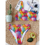 Colorful Balloon Pattern Print One Shoulder Bikini Top