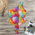 Colorful Balloon Pattern Print One Shoulder Bodysuit