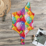 Colorful Balloon Pattern Print One Shoulder Bodysuit