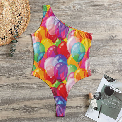 Colorful Balloon Pattern Print One Shoulder Bodysuit