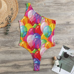 Colorful Balloon Pattern Print One Shoulder Bodysuit