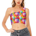 Colorful Balloon Pattern Print One Shoulder Crop Top