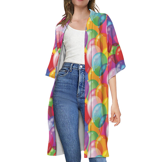 Colorful Balloon Pattern Print Open Front Beach Cover Up