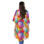 Colorful Balloon Pattern Print Open Front Beach Cover Up