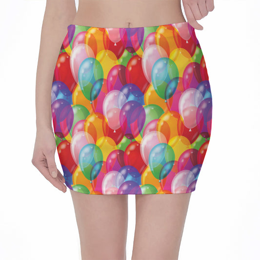 Colorful Balloon Pattern Print Pencil Mini Skirt
