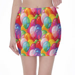 Colorful Balloon Pattern Print Pencil Mini Skirt