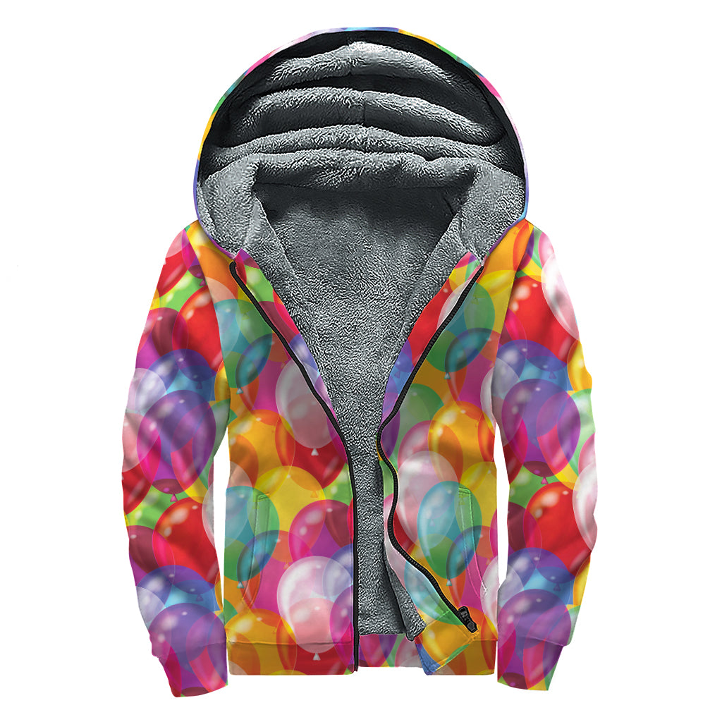 Colorful Balloon Pattern Print Sherpa Lined Zip Up Hoodie