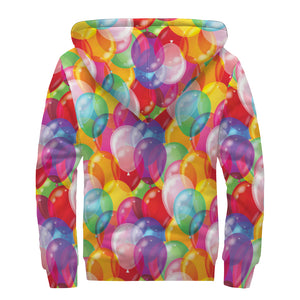 Colorful Balloon Pattern Print Sherpa Lined Zip Up Hoodie