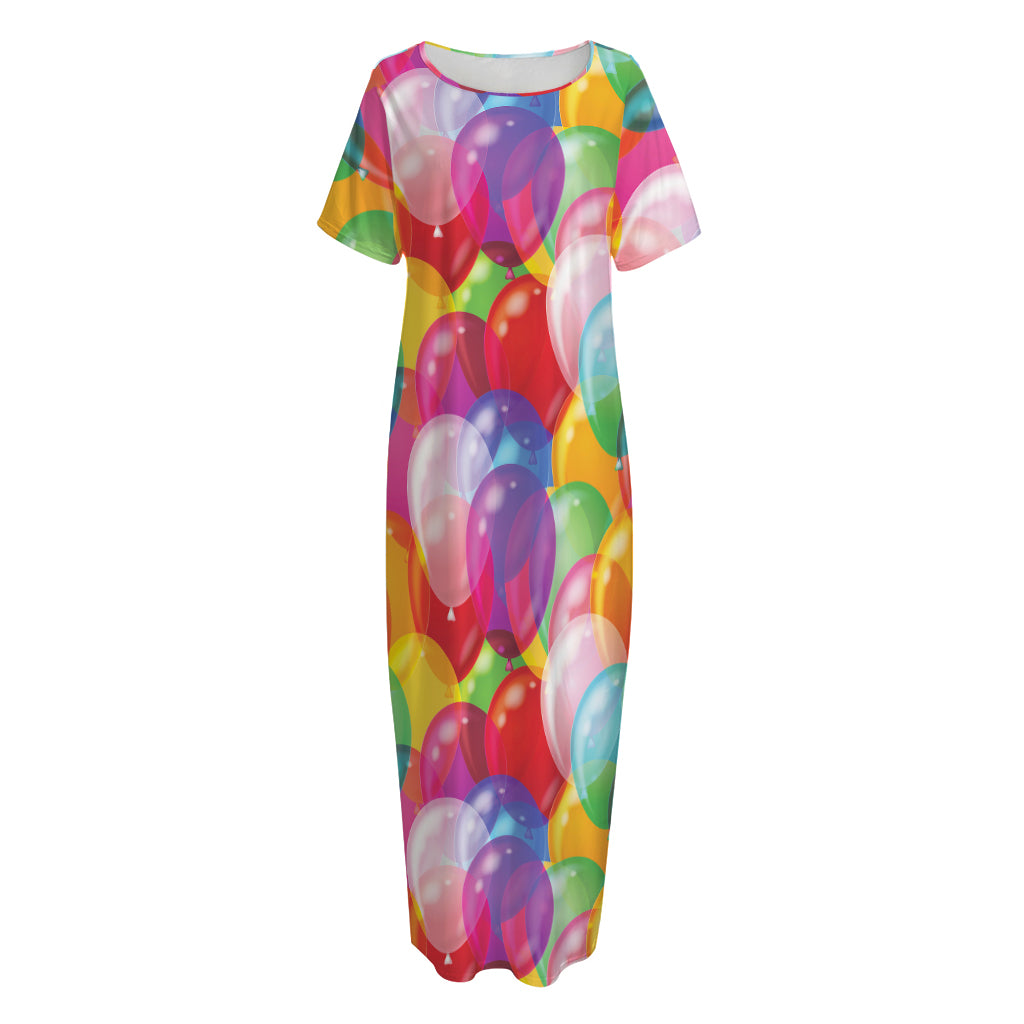 Colorful Balloon Pattern Print Short Sleeve Long Nightdress