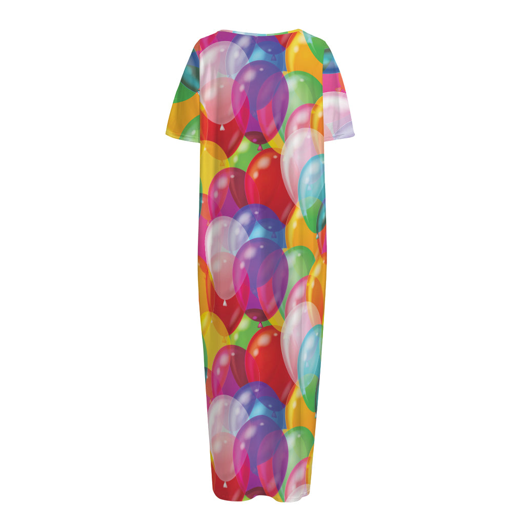 Colorful Balloon Pattern Print Short Sleeve Long Nightdress
