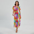 Colorful Balloon Pattern Print Short Sleeve Maxi Dress