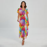 Colorful Balloon Pattern Print Short Sleeve Maxi Dress