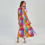 Colorful Balloon Pattern Print Short Sleeve Maxi Dress