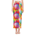 Colorful Balloon Pattern Print Side Slit Maxi Skirt