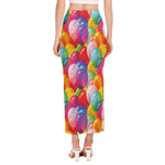 Colorful Balloon Pattern Print Side Slit Maxi Skirt