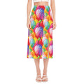 Colorful Balloon Pattern Print Side Slit Midi Skirt