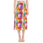 Colorful Balloon Pattern Print Side Slit Midi Skirt