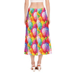 Colorful Balloon Pattern Print Side Slit Midi Skirt