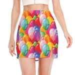 Colorful Balloon Pattern Print Side Slit Mini Skirt