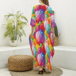 Colorful Balloon Pattern Print Silk V-Neck Kaftan Dress
