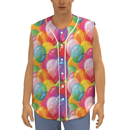 Colorful Balloon Pattern Print Sleeveless Baseball Jersey