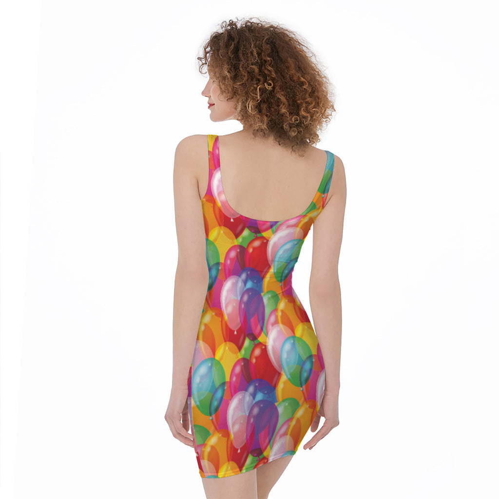 Colorful Balloon Pattern Print Sleeveless Bodycon Dress