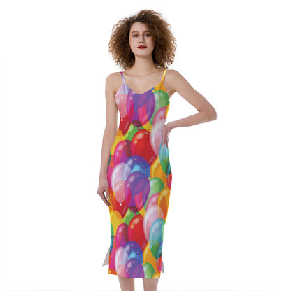 Colorful Balloon Pattern Print Slim Fit Midi Cami Dress