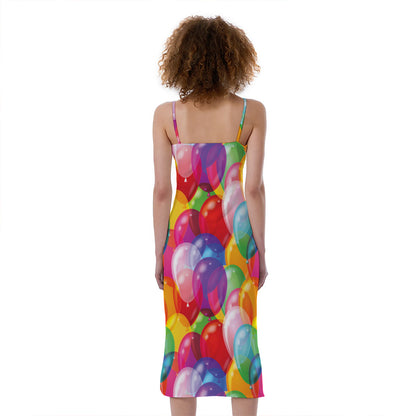 Colorful Balloon Pattern Print Slim Fit Midi Cami Dress