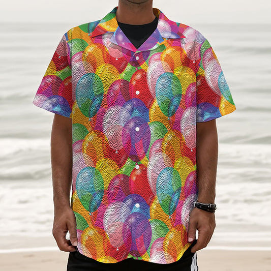 Colorful Balloon Pattern Print Textured Short Sleeve Shirt