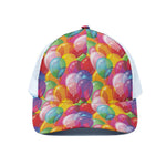 Colorful Balloon Pattern Print White Mesh Trucker Cap