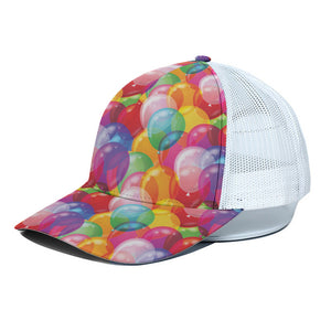 Colorful Balloon Pattern Print White Mesh Trucker Cap