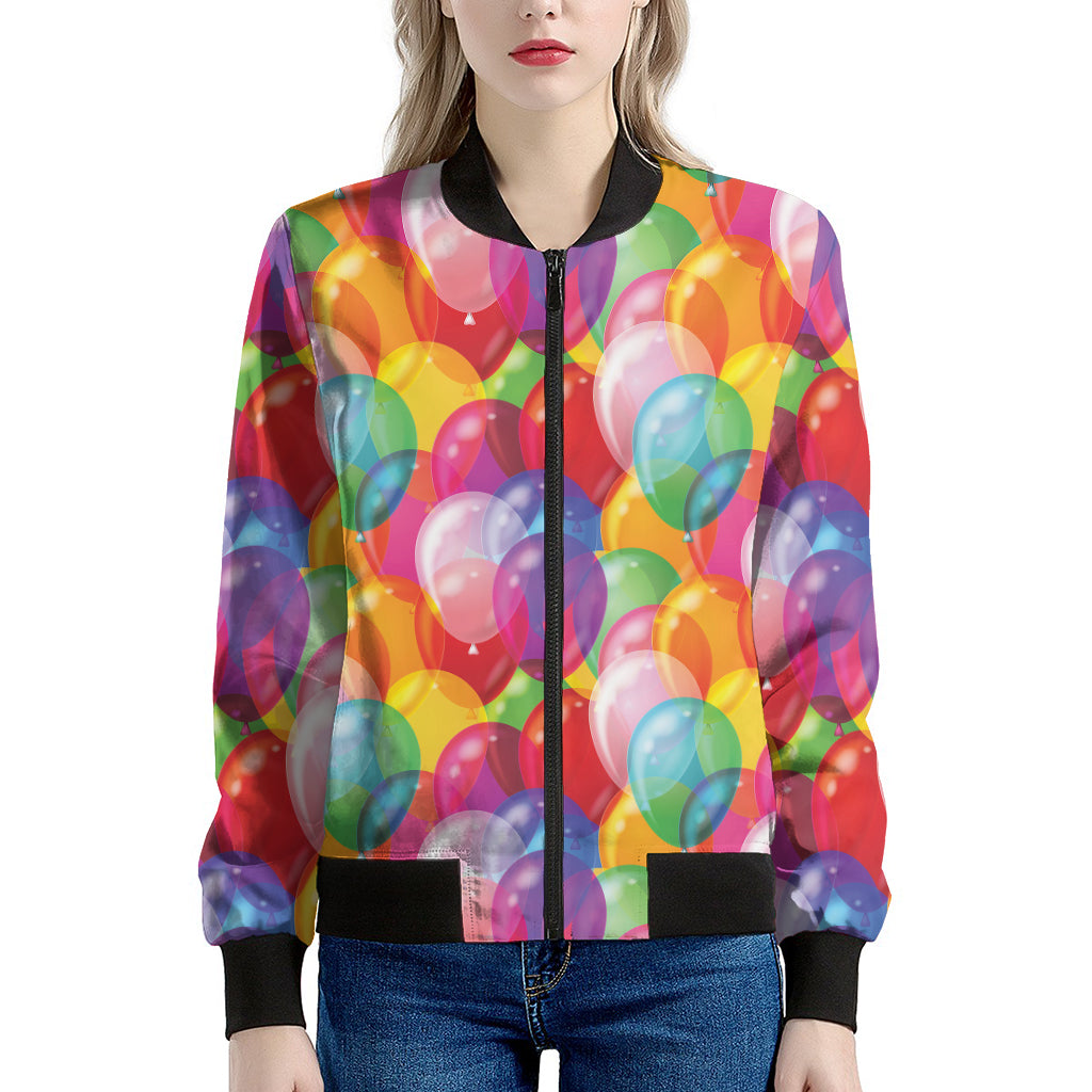 Colorful Balloon Pattern Print Women's Bomber Jacket