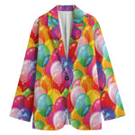 Colorful Balloon Pattern Print Women's Cotton Blazer