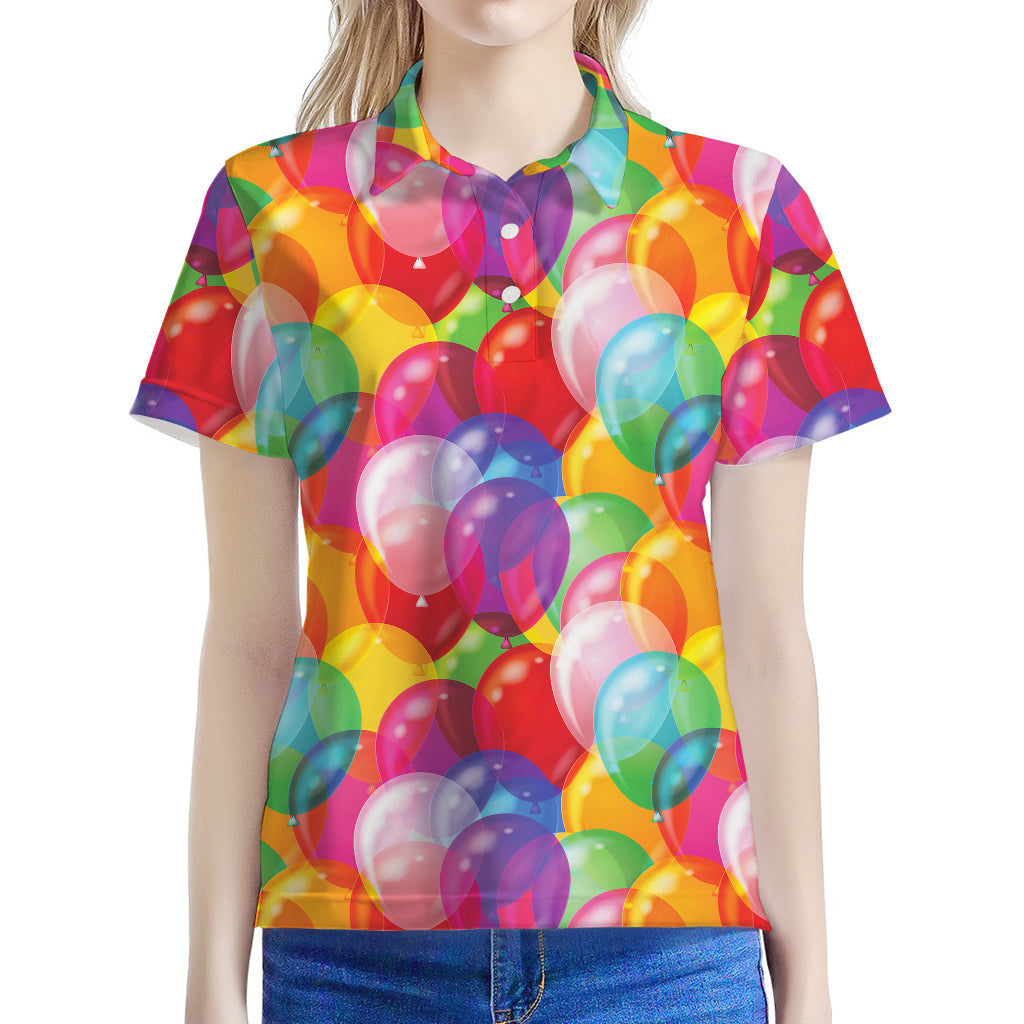 Colorful Balloon Pattern Print Women's Polo Shirt