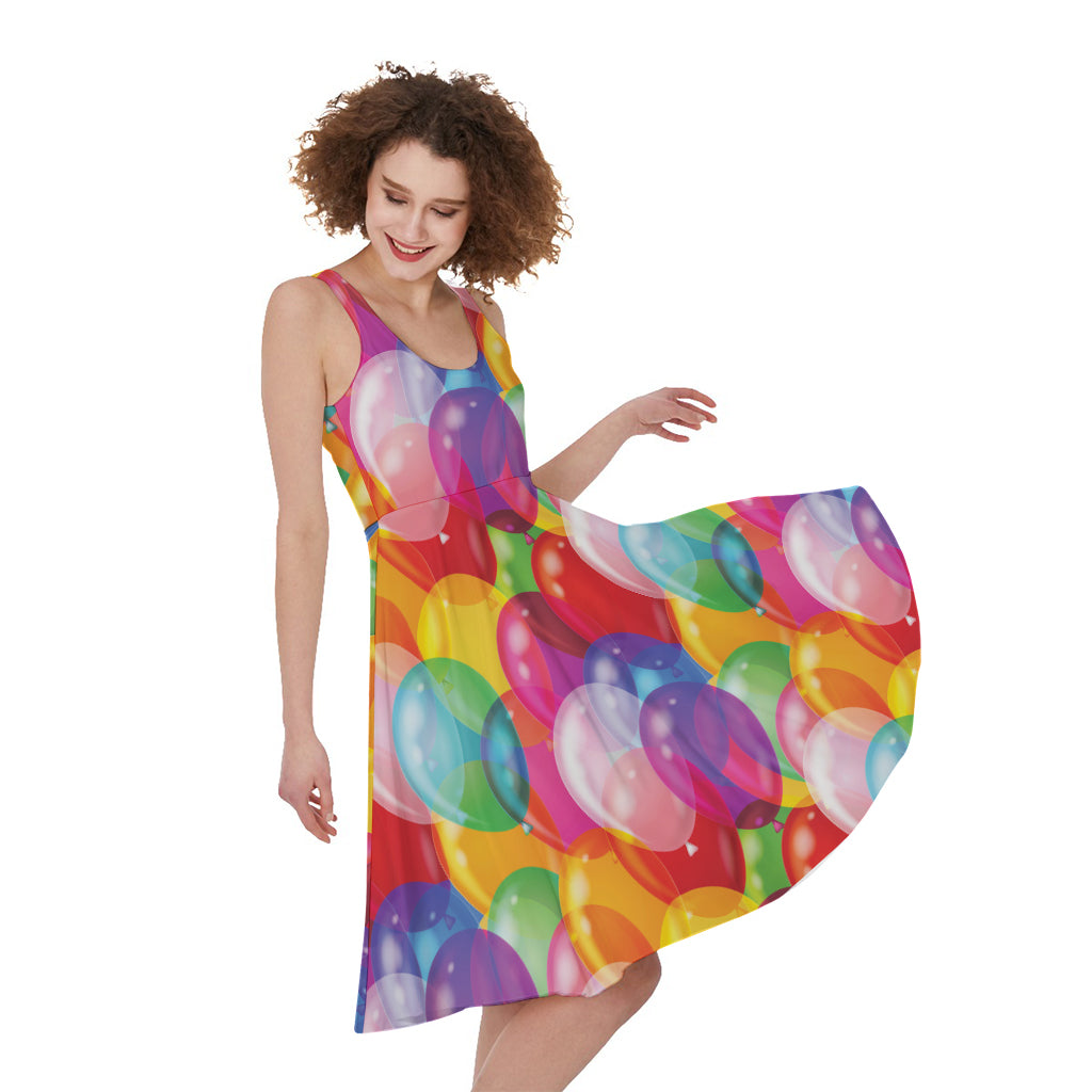 Colorful Balloon Pattern Print Women's Sleeveless Dress