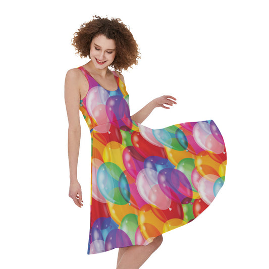 Colorful Balloon Pattern Print Women's Sleeveless Dress