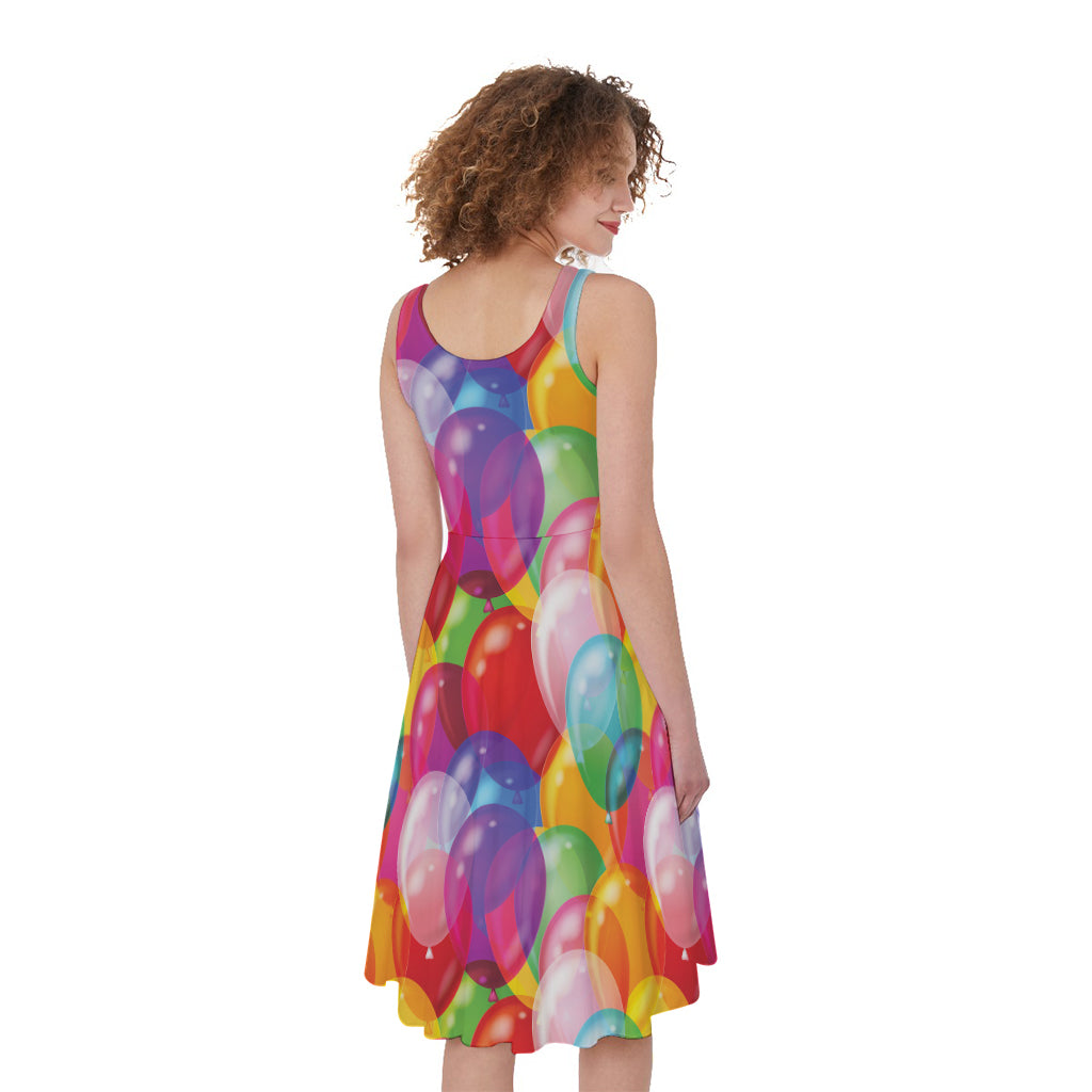 Colorful Balloon Pattern Print Women's Sleeveless Dress