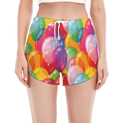 Colorful Balloon Pattern Print Women's Split Running Shorts
