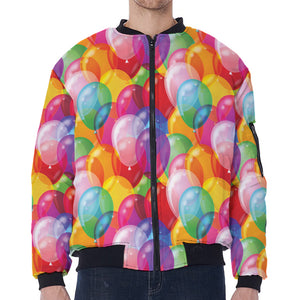 Colorful Balloon Pattern Print Zip Sleeve Bomber Jacket