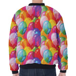 Colorful Balloon Pattern Print Zip Sleeve Bomber Jacket