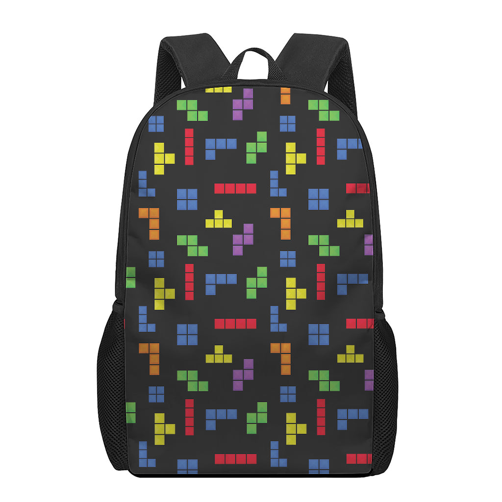 Colorful Block Puzzle Game Pattern Print 17 Inch Backpack