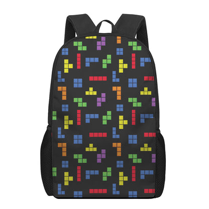 Colorful Block Puzzle Game Pattern Print 17 Inch Backpack