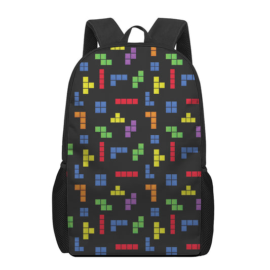 Colorful Block Puzzle Game Pattern Print 17 Inch Backpack