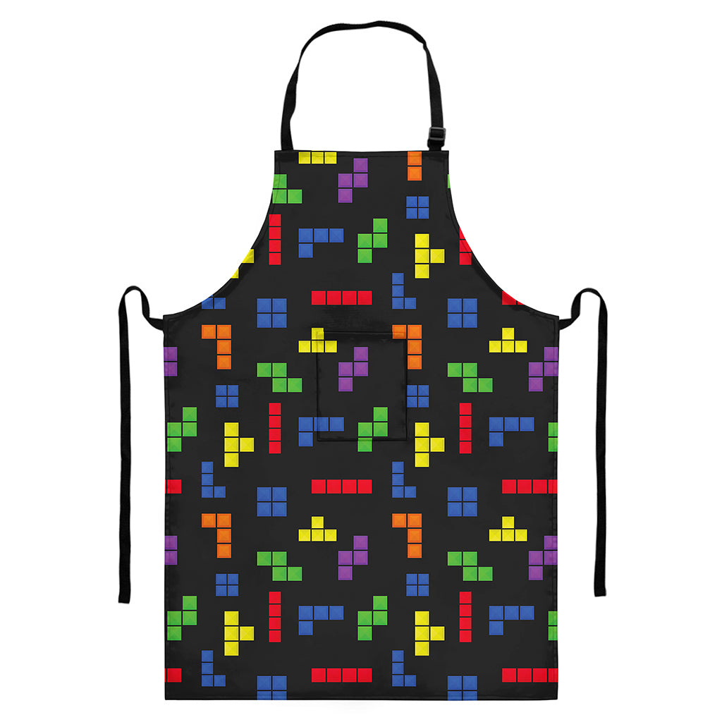Colorful Block Puzzle Game Pattern Print Bib Apron With Pocket