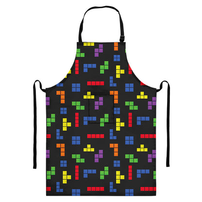 Colorful Block Puzzle Game Pattern Print Bib Apron With Pocket