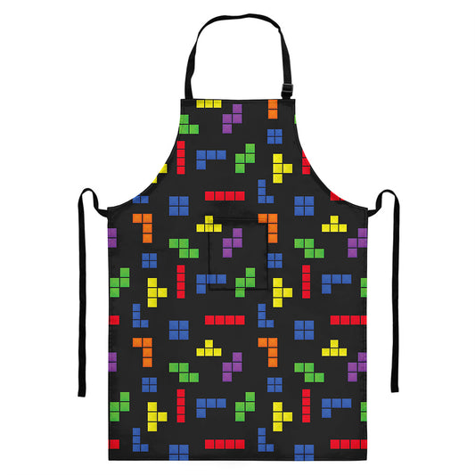 Colorful Block Puzzle Game Pattern Print Bib Apron With Pocket