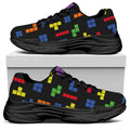 Colorful Block Puzzle Game Pattern Print Black Chunky Shoes