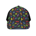 Colorful Block Puzzle Game Pattern Print Black Mesh Trucker Hat