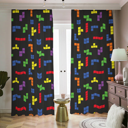 Colorful Block Puzzle Game Pattern Print Blackout Pencil Pleat Curtains