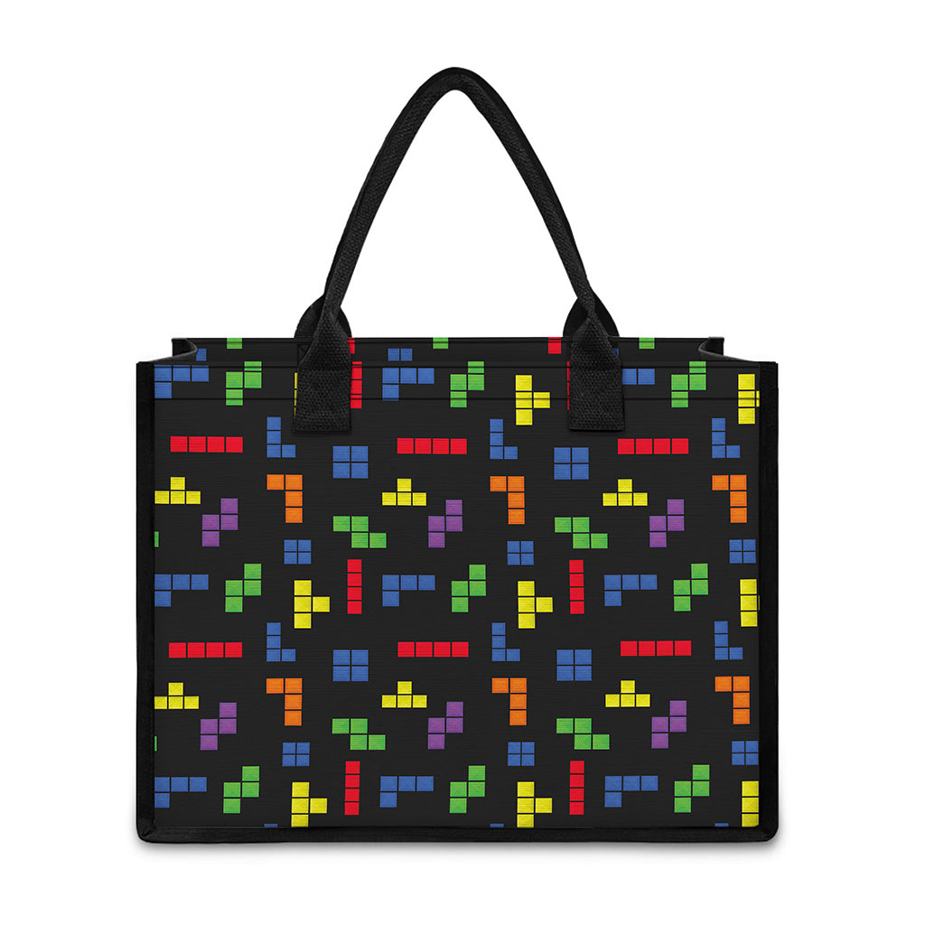 Colorful Block Puzzle Game Pattern Print Canvas Tote Bag
